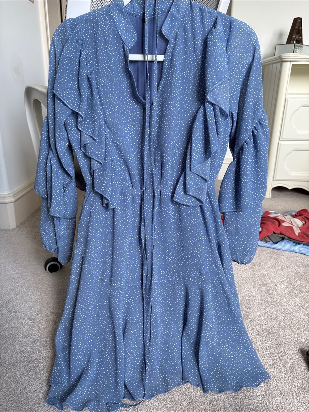 Women's Blue Dot Ruffle Dress